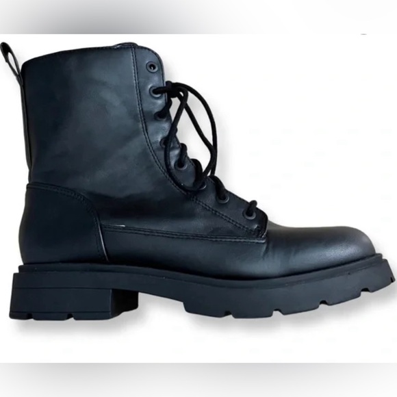 Black Combat Boots Women Flex Lug Sole - Picture 5 of 6